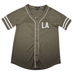 Forever‎ 21 LA Baseball Jersey Top Olive Green Women's Size Small